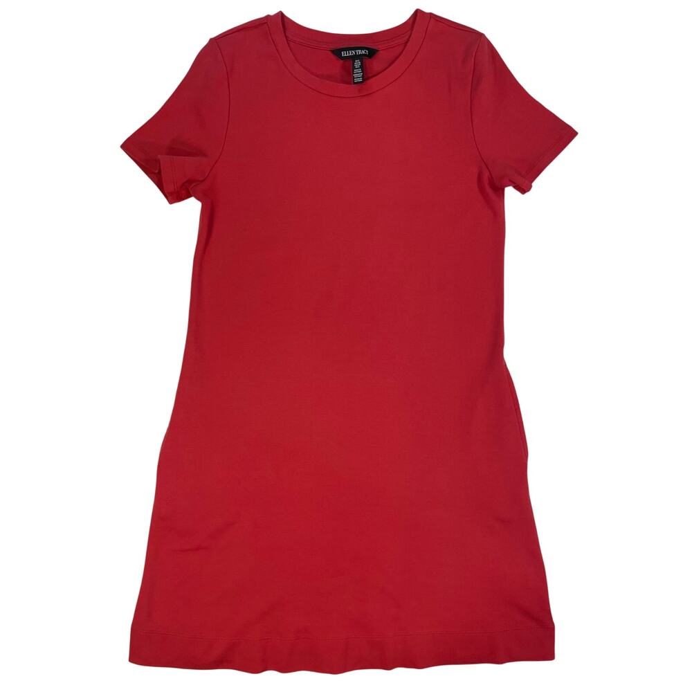 Ellen Tracy Salmon Pima Cotton Pockets Dress Sz S Minimalist Shift Casual